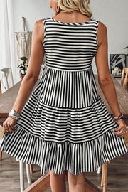 Striped Sleeveless U-Neck Mini Dress – Black
