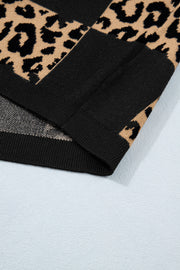 Leopard Checkerboard Knit Top – Black