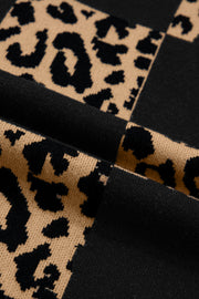 Leopard Checkerboard Knit Top – Black