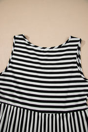 Striped Sleeveless U-Neck Mini Dress – Black