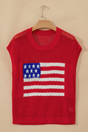 American Flag Short Sleeve Sweater Top – Red