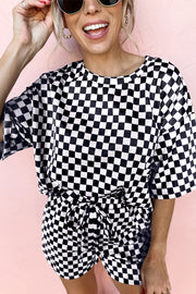Checkered Tee & Shorts Set – Black