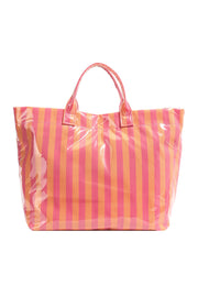 Rose Red Glossy Striped Oversized Tote Bag
