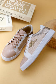 Glitter Star Patchwork Lace-Up Sneakers – Gold