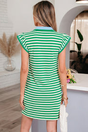Coastal Club Striped Flutter Sleeve Dress | Green