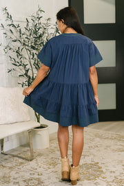 Navy Tiered Cotton Mini Dress with Pockets | Boot Scootin' Boogie