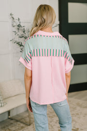 Pink & Mint Color Block Collared Top | Can't Control It