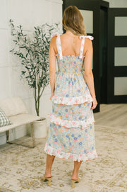Floral Tiered Maxi Dress with Smocked Bodice & Pockets | Sage