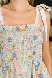 Floral Tiered Maxi Dress with Smocked Bodice & Pockets | Sage