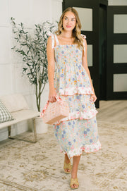Floral Tiered Maxi Dress with Smocked Bodice & Pockets | Sage