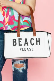 “Beach Please” Canvas Tote Bag – White
