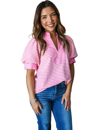Sweet Escape Striped Puff Sleeve Blouse | Pink