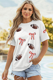 Sequin Football Bow Tee | Game Day Graphic