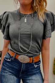 Layered Ruffle Short Sleeve Top – Dark Grey