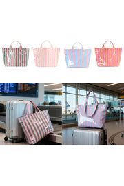 Rose Red Glossy Striped Oversized Tote Bag