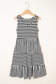 Striped Sleeveless U-Neck Mini Dress – Black
