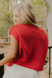 American Flag Short Sleeve Sweater Top – Red