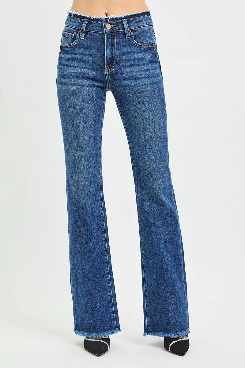RISEN Mid Rise Bootcut Jeans | Frayed Waistband