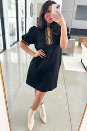 Leopard Patchwork Zip Collar Mini Dress – Black