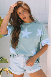 Smoke Green Frayed Star Patch Oversized Tee