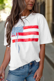 Flag Bow Graphic Tee – White