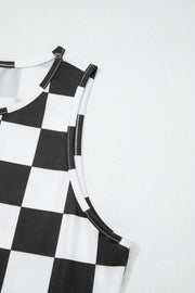 Checkerboard Slim Tank Top – Black