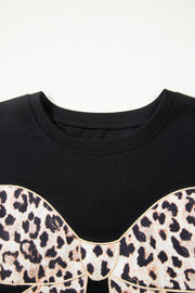 Leopard Bow Embroidered Tee – Black