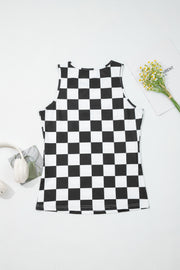 Checkerboard Slim Tank Top – Black