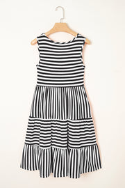 Striped Sleeveless U-Neck Mini Dress – Black