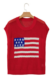 American Flag Short Sleeve Sweater Top – Red