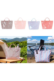Rose Red Glossy Striped Oversized Tote Bag