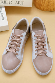 Glitter Star Patchwork Lace-Up Sneakers – Gold
