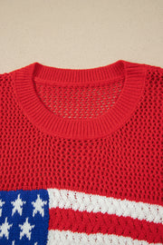 American Flag Short Sleeve Sweater Top – Red