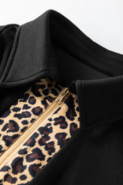 Leopard Patchwork Zip Collar Mini Dress – Black