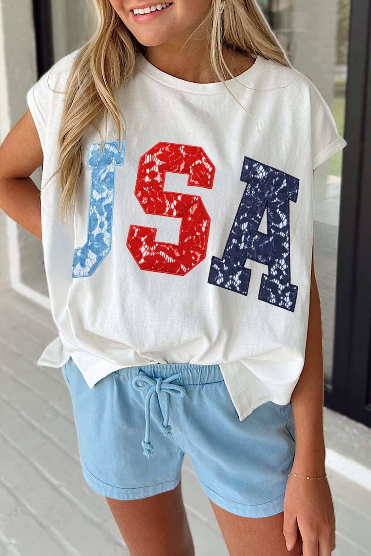 USA Color Block Dolman Tee – White