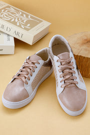 Glitter Star Patchwork Lace-Up Sneakers – Gold
