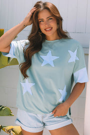 Smoke Green Frayed Star Patch Oversized Tee