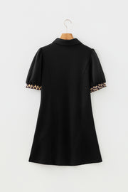 Leopard Patchwork Zip Collar Mini Dress – Black