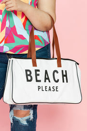“Beach Please” Canvas Tote Bag – White