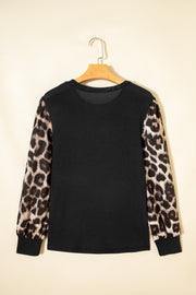 Leopard Patchwork Puff Sleeve Top – Khaki